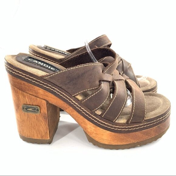 Candies womens size 7 brown leather chunky wooden platforms Y2k 90s vintage